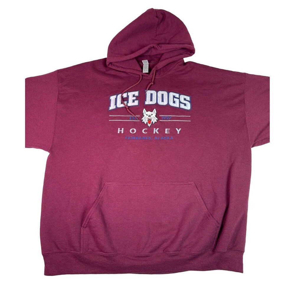 Fairbanks Ice Dogs Hockey Maroon PullOver Hoodie wolf team Graphic men’s 2XL